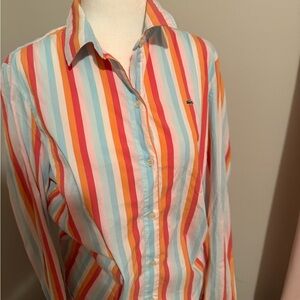 Vintage Women’s Lacoste Colorful Striped Button-Down Shirt